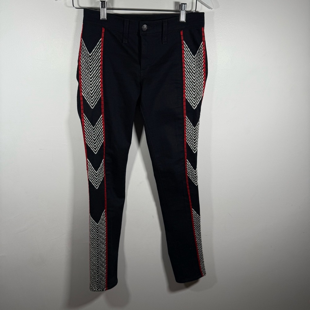 Rag & Bone Jeans Women’s Sz 25 Raja Black Pants Chevron Side Stripe Embroidered